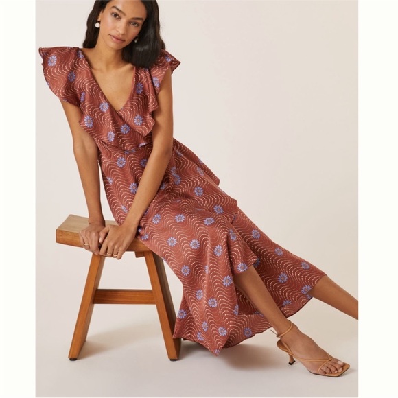 Anthropologie Ruffle Sleeve Printed-Wrap Maxi Dress - Picture 2 of 12